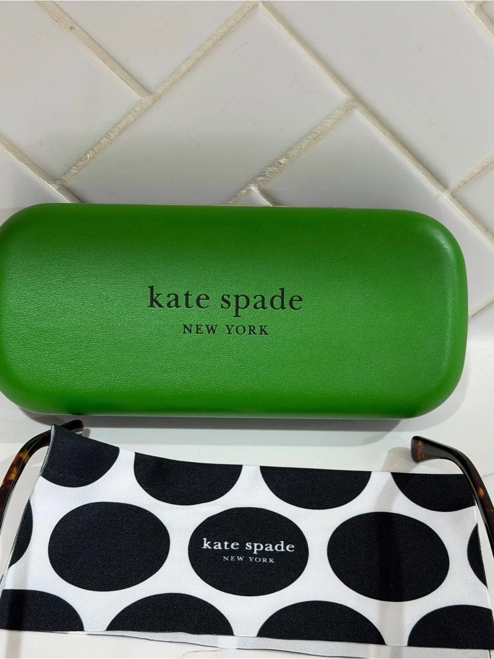 kate spade Kids Clear Front Glasses with Tortoiseshell Arms and Green Case